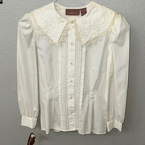 Vintage White/Ivory Double Lace & Embroidered Collars Blouse